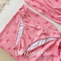 Pink Pink Bow Halter Two-Piece Swimsuit With Deep V-Neck