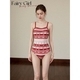Rot Rot Fair Isle Gestreifter Druck Cami Badeanzug