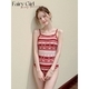 Rot Rot Fair Isle Gestreifter Druck Cami Badeanzug