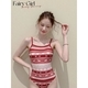 Rot Rot Fair Isle Gestreifter Druck Cami Badeanzug