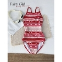 Rot Rot Fair Isle Gestreifter Druck Cami Badeanzug