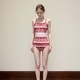 Rot Rot Fair Isle Gestreifter Druck Cami Badeanzug
