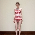Rot Rot Fair Isle Gestreifter Druck Cami Badeanzug