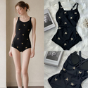 Black Bee Black Embroidered Bee One-Piece Swimsuit Square Leg