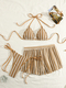 Knitted Mesh Striped Boyshort Swimsuit Three-Piece Bikini Set