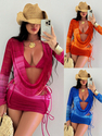 Batikdruck Mesh Langarm Vierteiliges Badeanzug Set