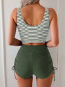 Armeegrün Schnelltrocknend Gekreuzter Rücken Tank Top High-Waist Boyshort Zweiteiliger Badeanzug
