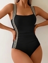 Black One-Piece Patchwork Swimsuit For Women