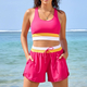Color-Block Faux Two-Piece Yoga Shorts Set