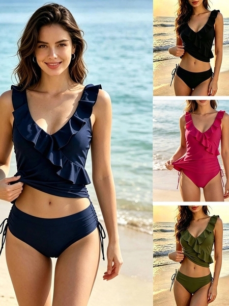 Plus Size Colorful Print Two-Piece Split Bikini Swimsuit
