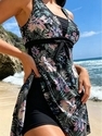 Leaf Floral Print Tankini Swimsuit Set With Skirted Top And Boy Shorts