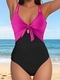 Color-Block Lace-Up One-Piece Swimsuit High-Waist Open-Back