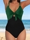 Color-Block Lace-Up One-Piece Swimsuit High-Waist Open-Back