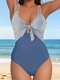 Color-Block Lace-Up One-Piece Swimsuit High-Waist Open-Back