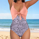 Color-Block Lace-Up One-Piece Swimsuit High-Waist Open-Back
