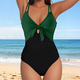 Color-Block Lace-Up One-Piece Swimsuit High-Waist Open-Back