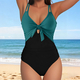 Color-Block Lace-Up One-Piece Swimsuit High-Waist Open-Back