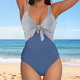 Color-Block Lace-Up One-Piece Swimsuit High-Waist Open-Back