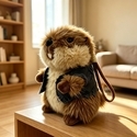 Brown Realistic Plush Marmot Stuffed Animal Backpack Charm