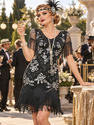 Gatsby Retro Fringe Sequin Beaded V-Neck Short Sleeve Dress