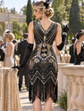 Black Gold Retro Sequin Beaded Fringe Vest Dress For Cocktail Party