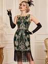 Retro Sequin Tassel Open Back Gown Dress
