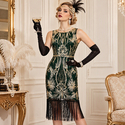 Retro Sequin Tassel Open Back Gown Dress