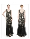 Sequin Deep V-Neck Long Mesh Evening Gown