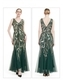 Sequin Deep V-Neck Long Mesh Evening Gown