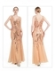 Sequin Deep V-Neck Long Mesh Evening Gown
