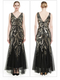 Sequin Deep V-Neck Long Mesh Evening Gown