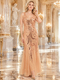 Sequin Deep V-Neck Long Mesh Evening Gown