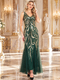 Sequin Deep V-Neck Long Mesh Evening Gown