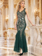 Sequin Deep V-Neck Long Mesh Evening Gown