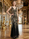 Sequin Deep V-Neck Long Mesh Evening Gown