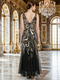 Sequin Deep V-Neck Long Mesh Evening Gown