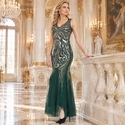 Sequin Deep V-Neck Long Mesh Evening Gown