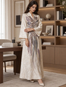 3D-Blumen-Pailletten-Besticktes-Maxi-Robenkleid