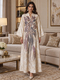 3D-Blumen-Pailletten-Besticktes-Maxi-Robenkleid