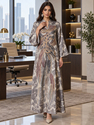 3D-Blumen-Pailletten-Besticktes-Maxi-Robenkleid