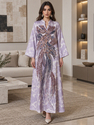 3D-Blumen-Pailletten-Besticktes-Maxi-Robenkleid
