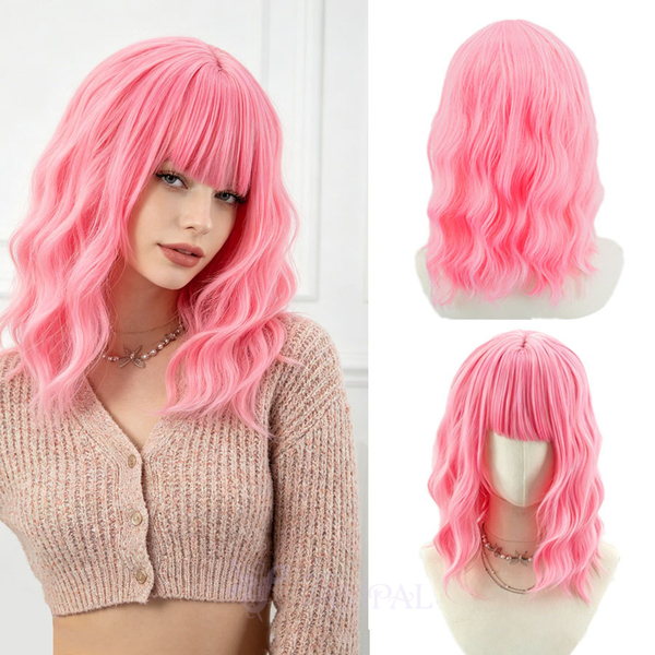 Short Curly Water Wave Synthetic Wig With Bangs