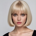 Light Gold 15# Natural Short Straight Bob Wig With Air Bangs