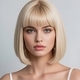 Light Gold 15# Natural Short Straight Bob Wig With Air Bangs
