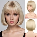 Light Gold 15# Natural Short Straight Bob Wig With Air Bangs