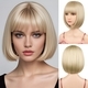 Light Gold 15# Natural Short Straight Bob Wig With Air Bangs