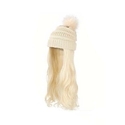 Long Curly Wavy Knit Wig Hat With Side-Swept Bangs