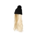 Long Curly Wavy Knit Wig Hat With Side-Swept Bangs