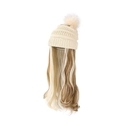 Long Curly Wavy Knit Wig Hat With Side-Swept Bangs
