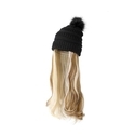 Long Curly Wavy Knit Wig Hat With Side-Swept Bangs